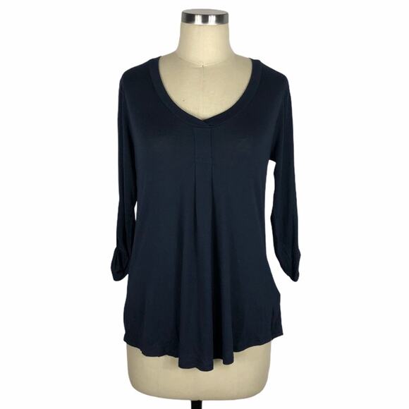 JJ BASICS Navy Blue V-Neck Popover Blouse XS NWT - Picture 1 of 5